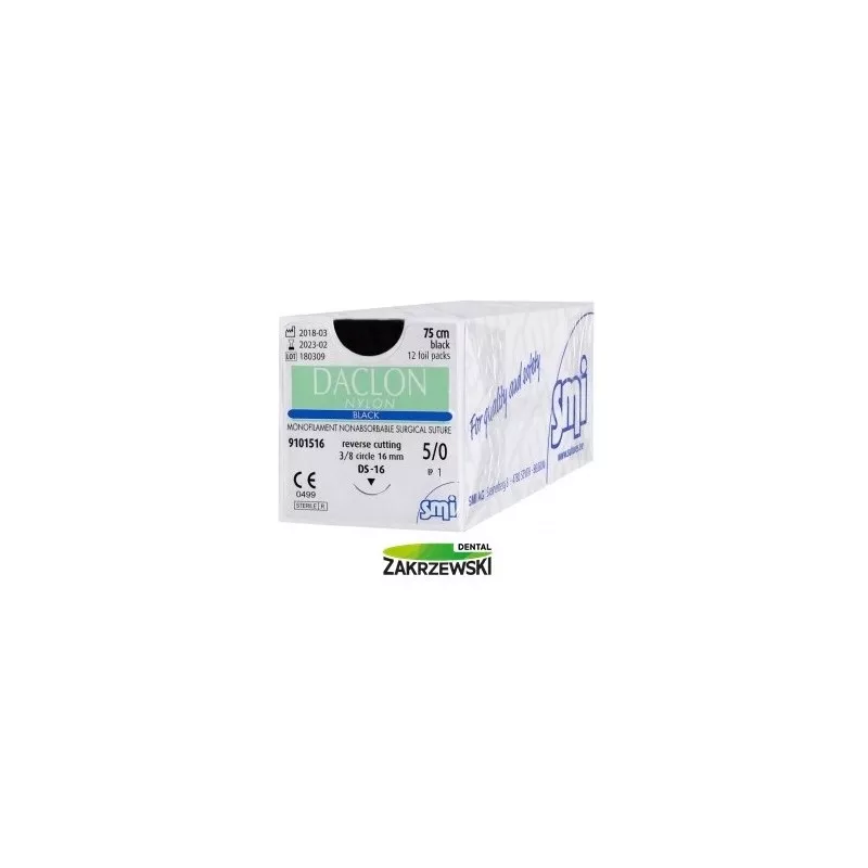Нить chir. Daclon Nylon 5/0, 3 / 8k, 75cm, игла 16mm op.12 шт.