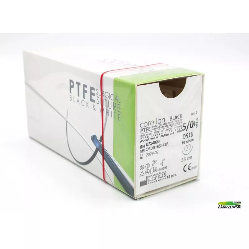 Нить chir. Coreflon черный 5/0 55 см игла 16 мм 1/2 колеса 12 шт.