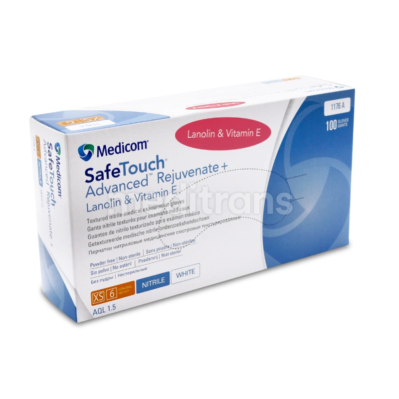 Нитриловые перчатки SafeTouch Rejuvenate с ланолином и витамином Е