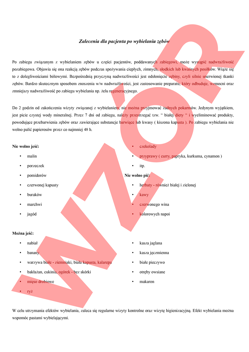 Рекомендации пациенту после отбеливания зубов 50 шт.