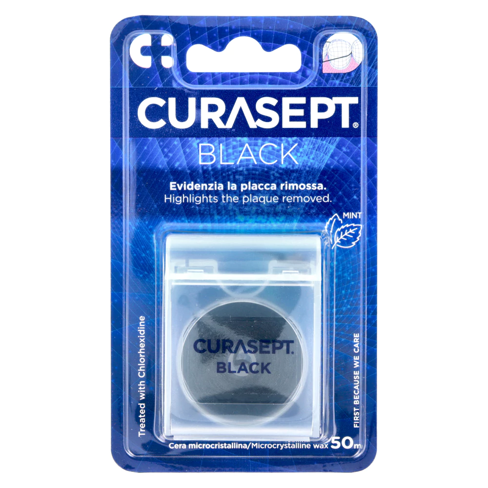 Зубная нить черная вощеная 50 м Curasept