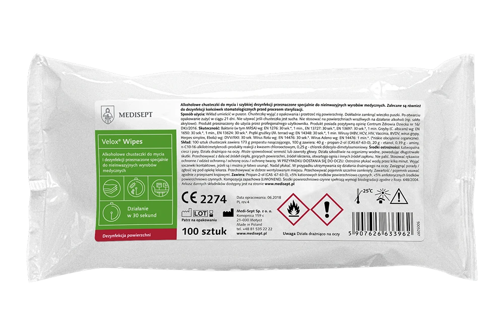 Спиртовые салфетки Velox Wipes вкладыш 100 шт. Medisept