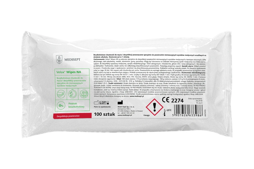 Безалкогольные салфетки Velox Wipes для заправки 100 шт. Medisept