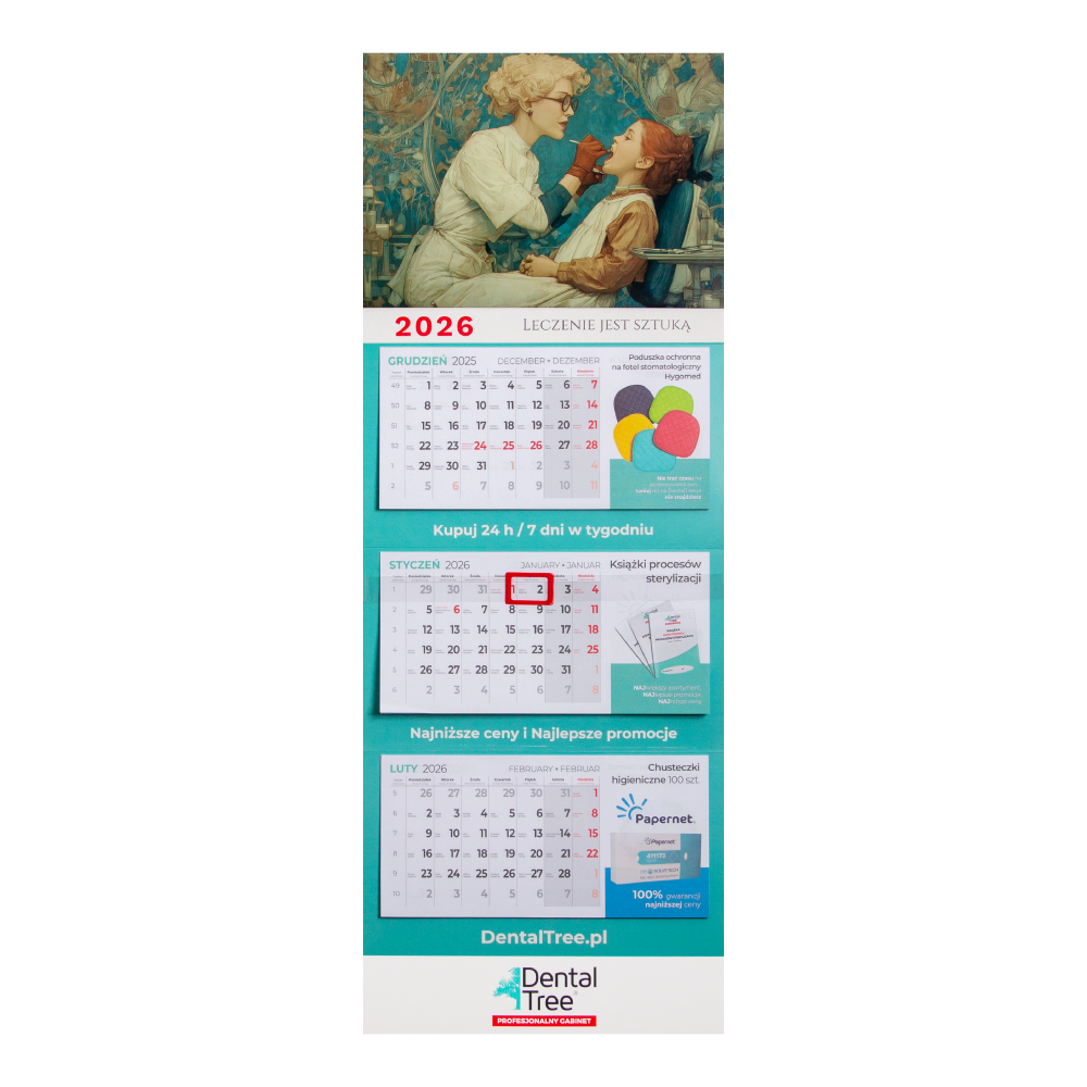 Настенный календарь трёхблочный 2026 DentalTree