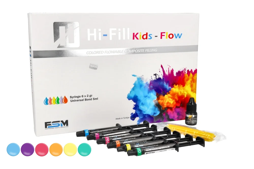 Hi-Fill цветной композитный детский поток 2 г x 6 шт. + 5 ml Bond FSM