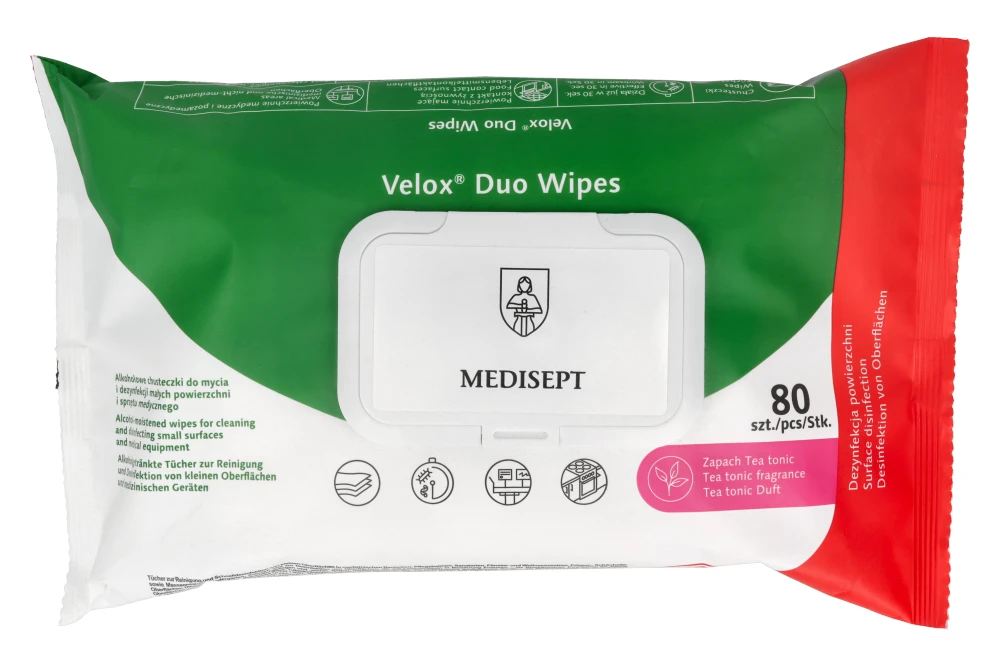 Спиртовые салфетки Velox Duo Wipes tea tonic flow pack 80 шт. Medisept